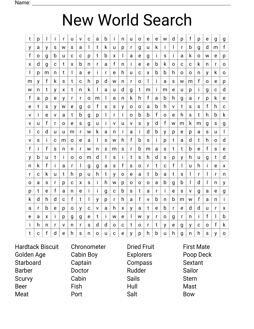 New World Search Word Search