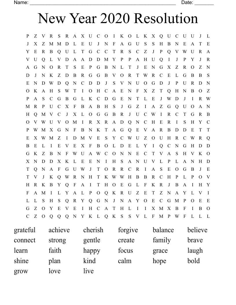 New Year 2020 Resolution Word Search