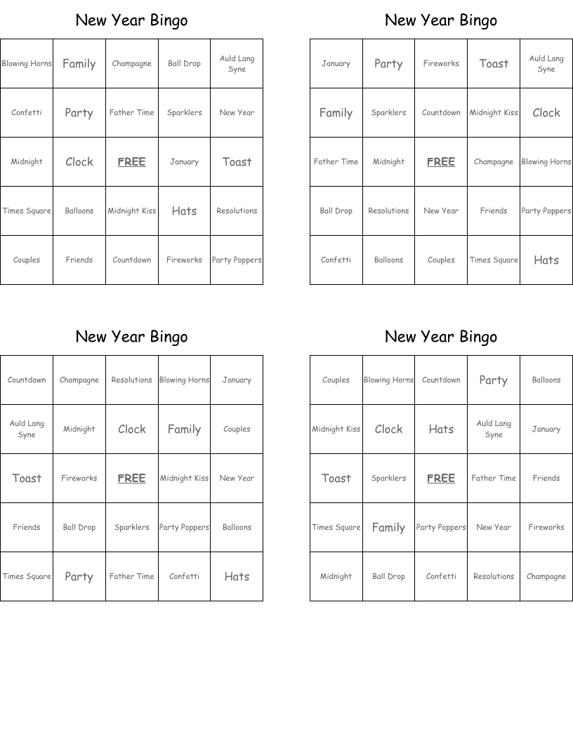 New Year Bingo