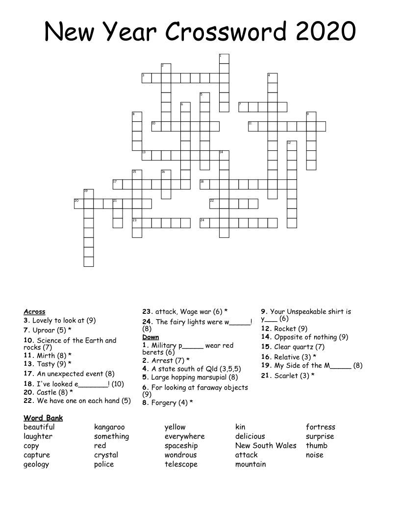 New Year Crossword 2020