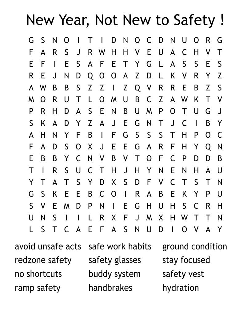 New Year, Not New to Safety ! Word Search