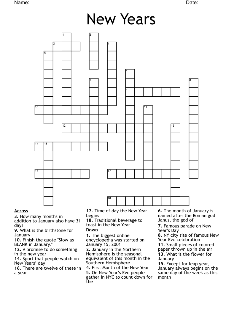 New Years Crossword