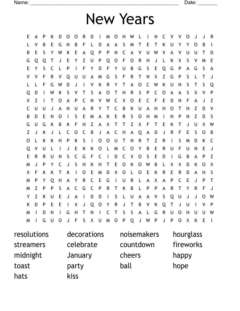 New Years Word Search