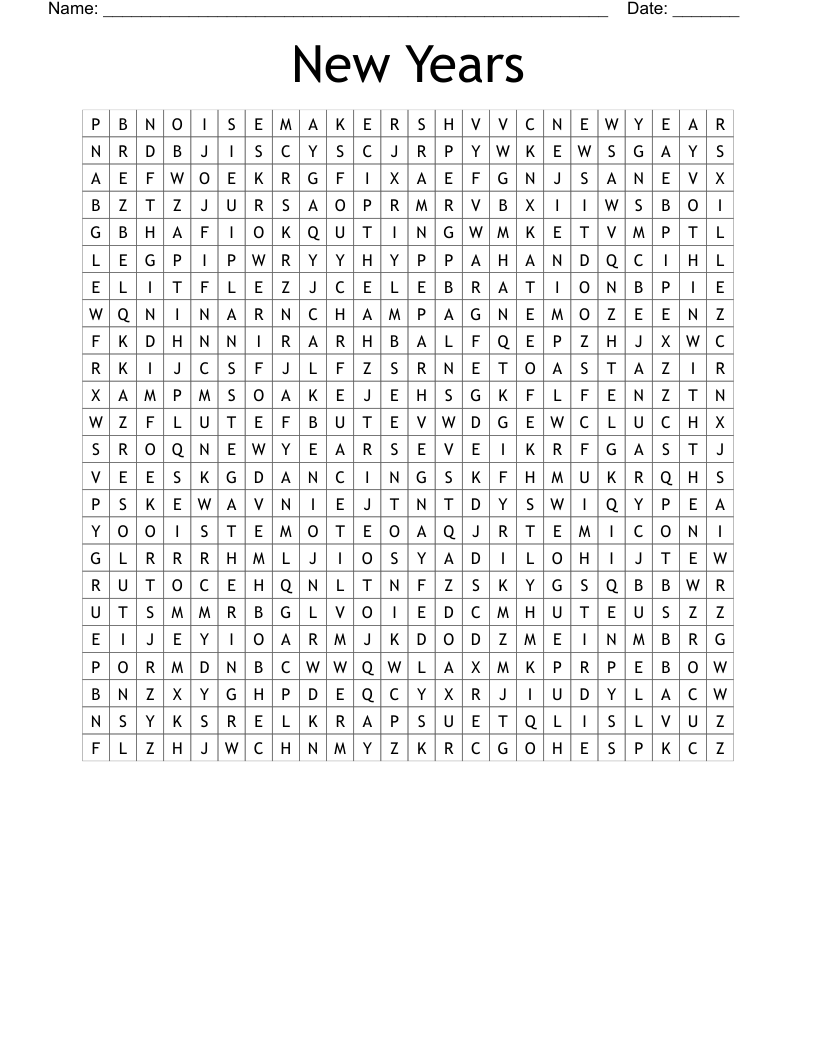 New Years Word Search