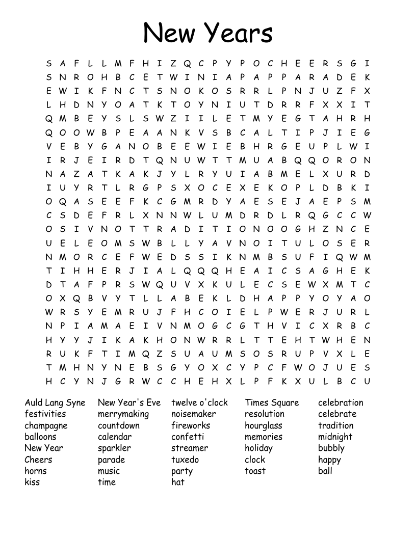 New Years Word Search
