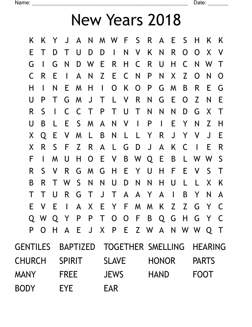 New Years 2018 Word Search