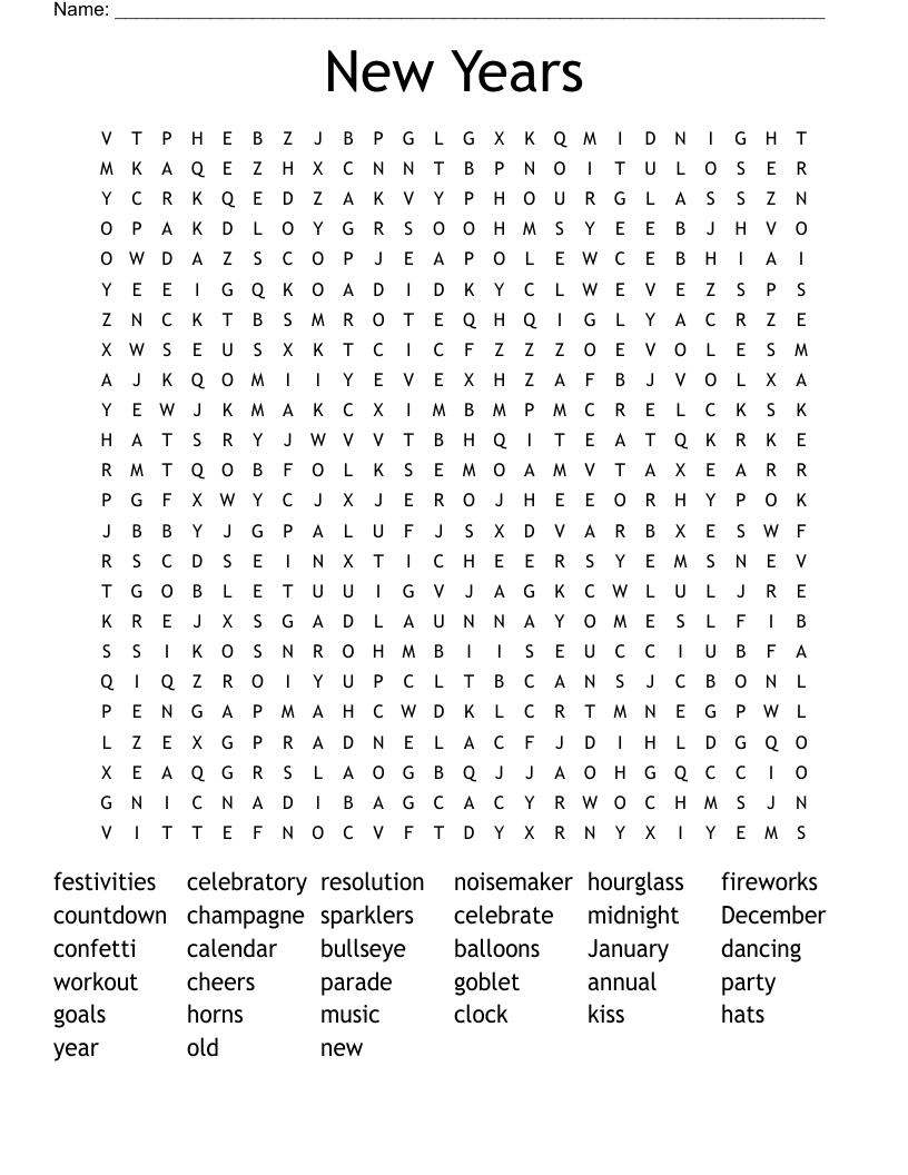 New Years Word Search