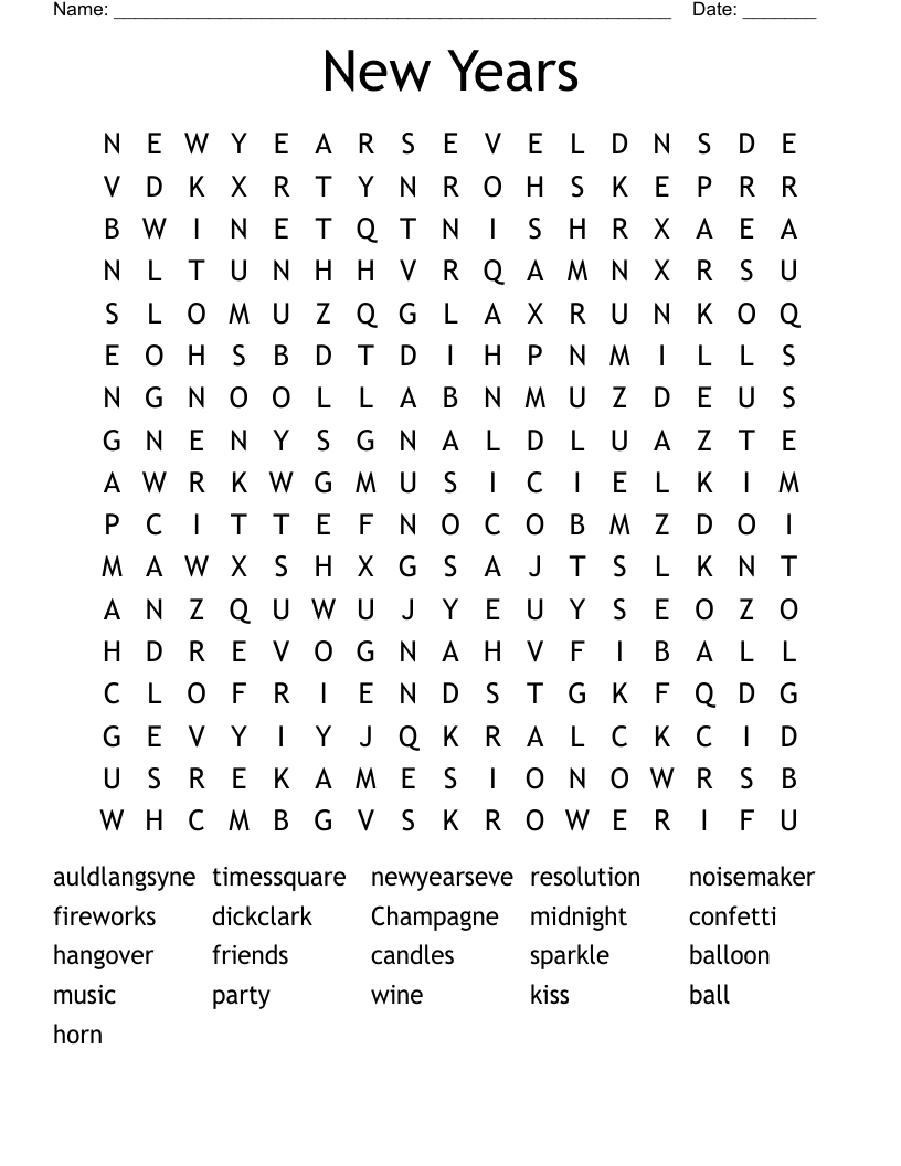 New Years Word Search