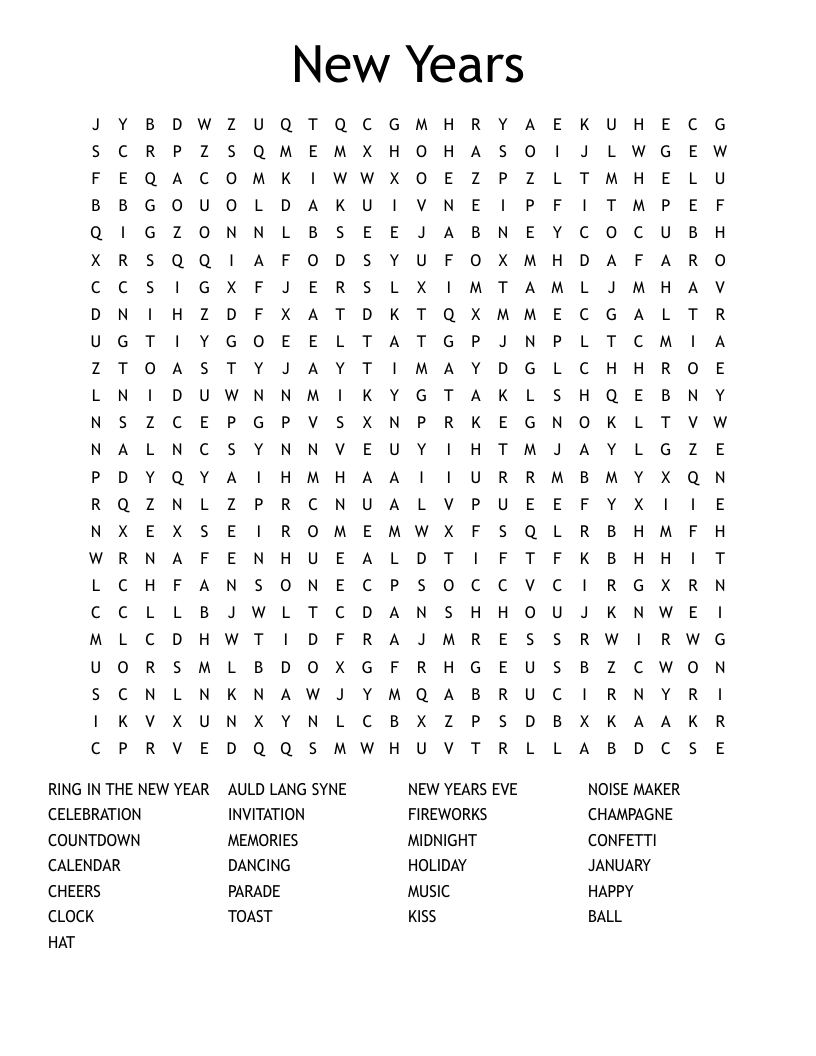 New Years Word Search