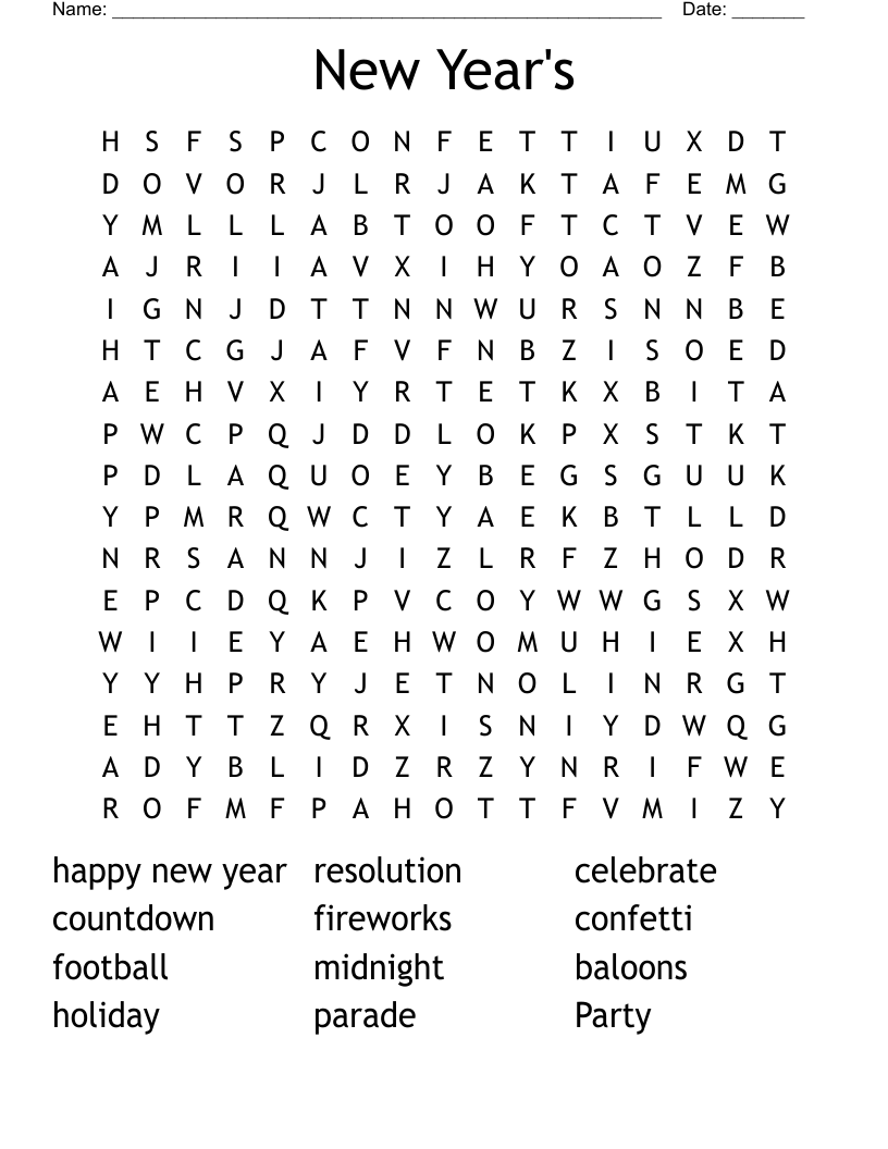 New Year's Word Search