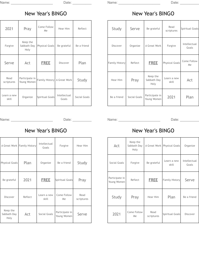 New Year's BINGO