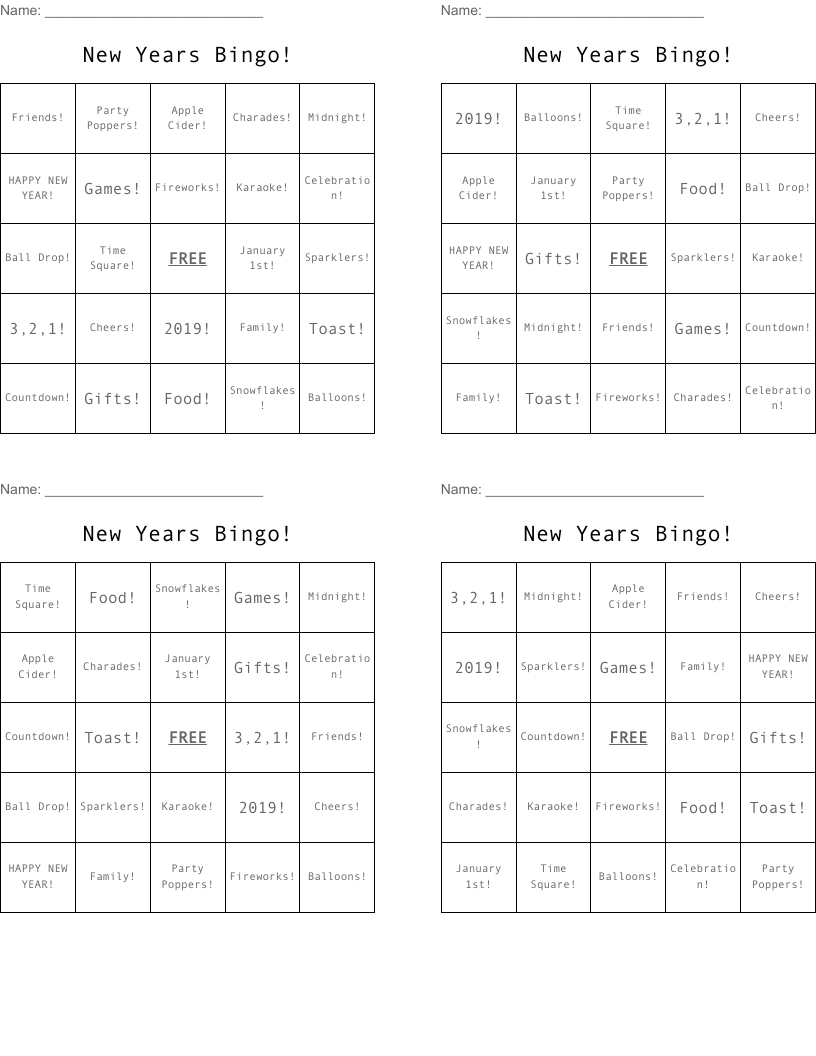 New Years Bingo!