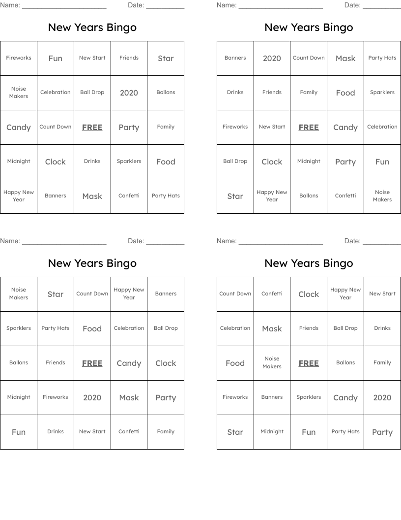 New Years Bingo