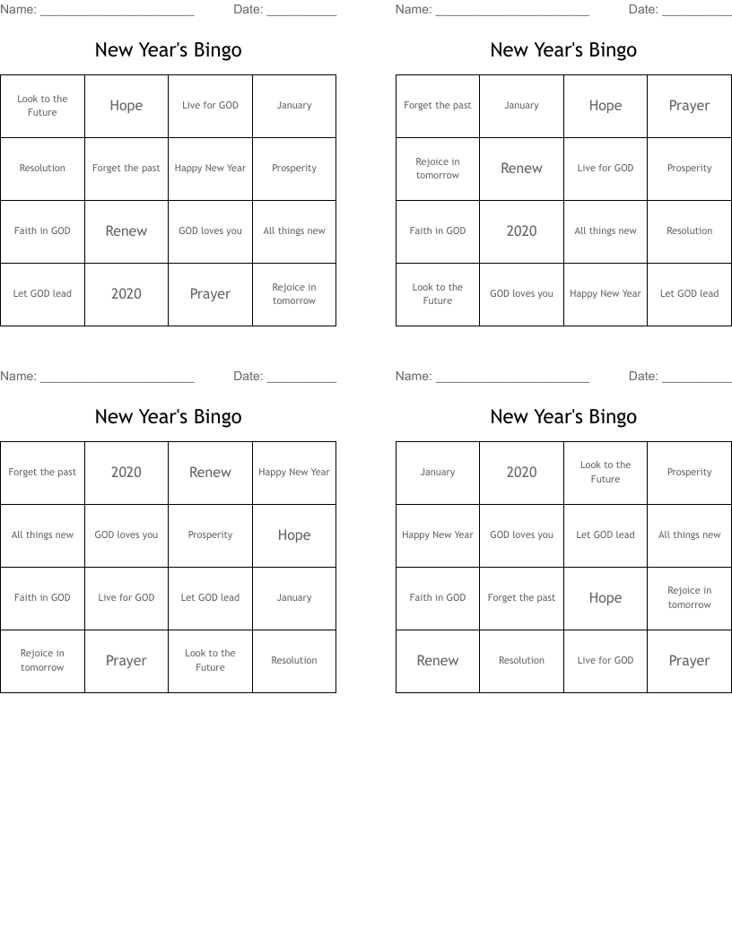 New Year's Bingo