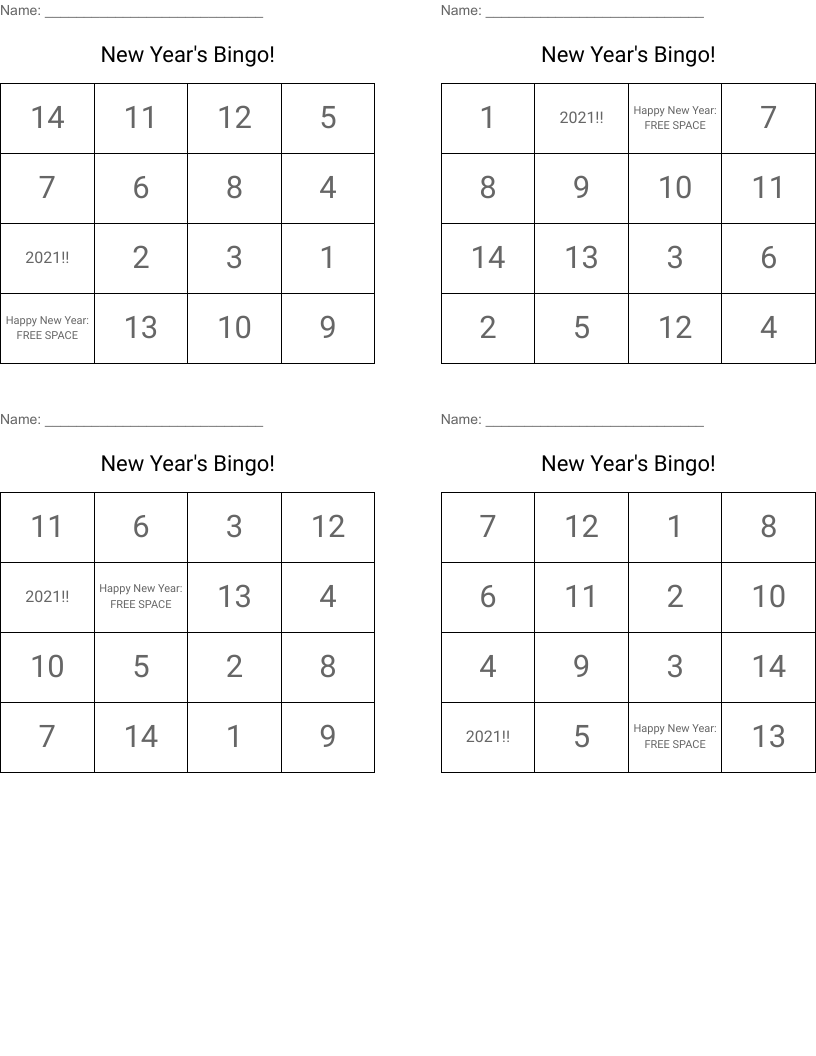 New Year's Bingo!