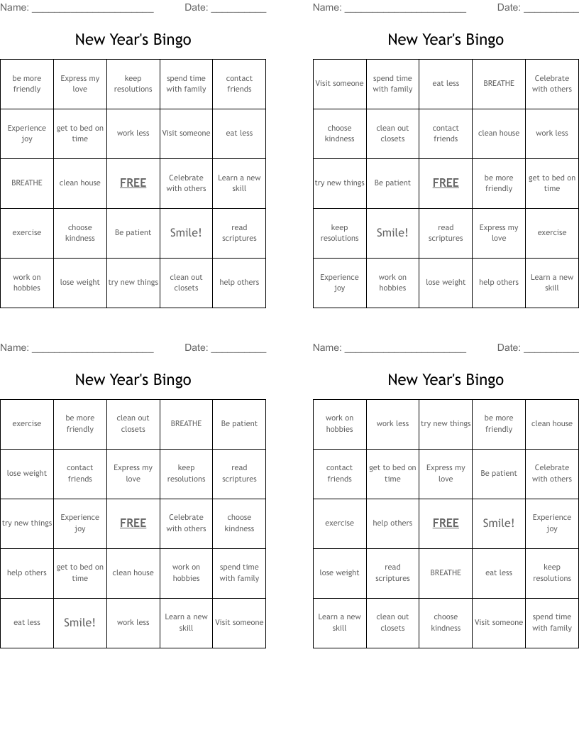 New Year's Bingo