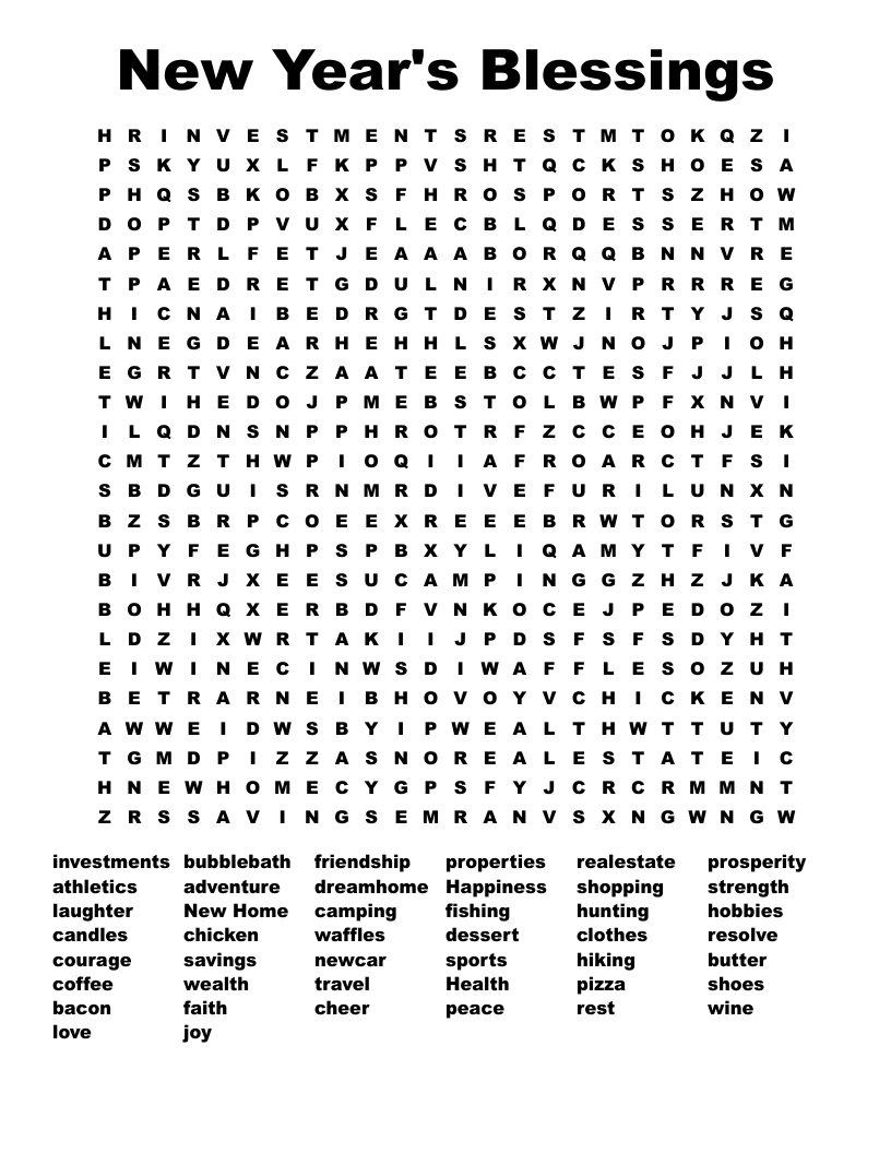 New Year's Blessings Word Search