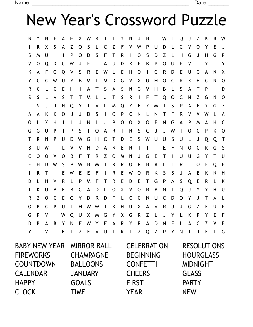 New Year's Crossword Puzzle Word Search