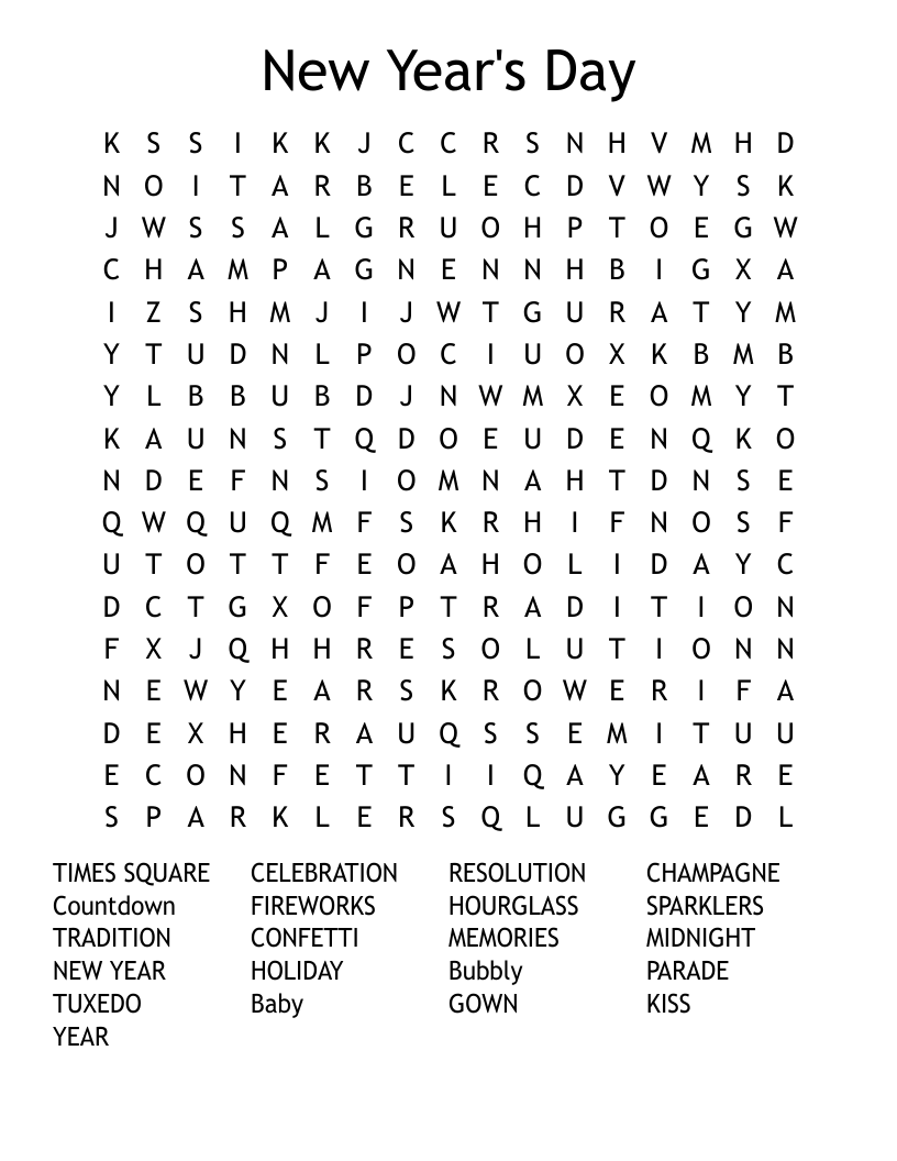 New Year's Day Word Search