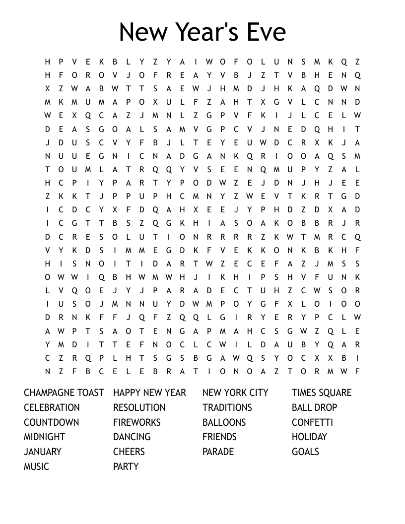 New Year's Eve Word Search