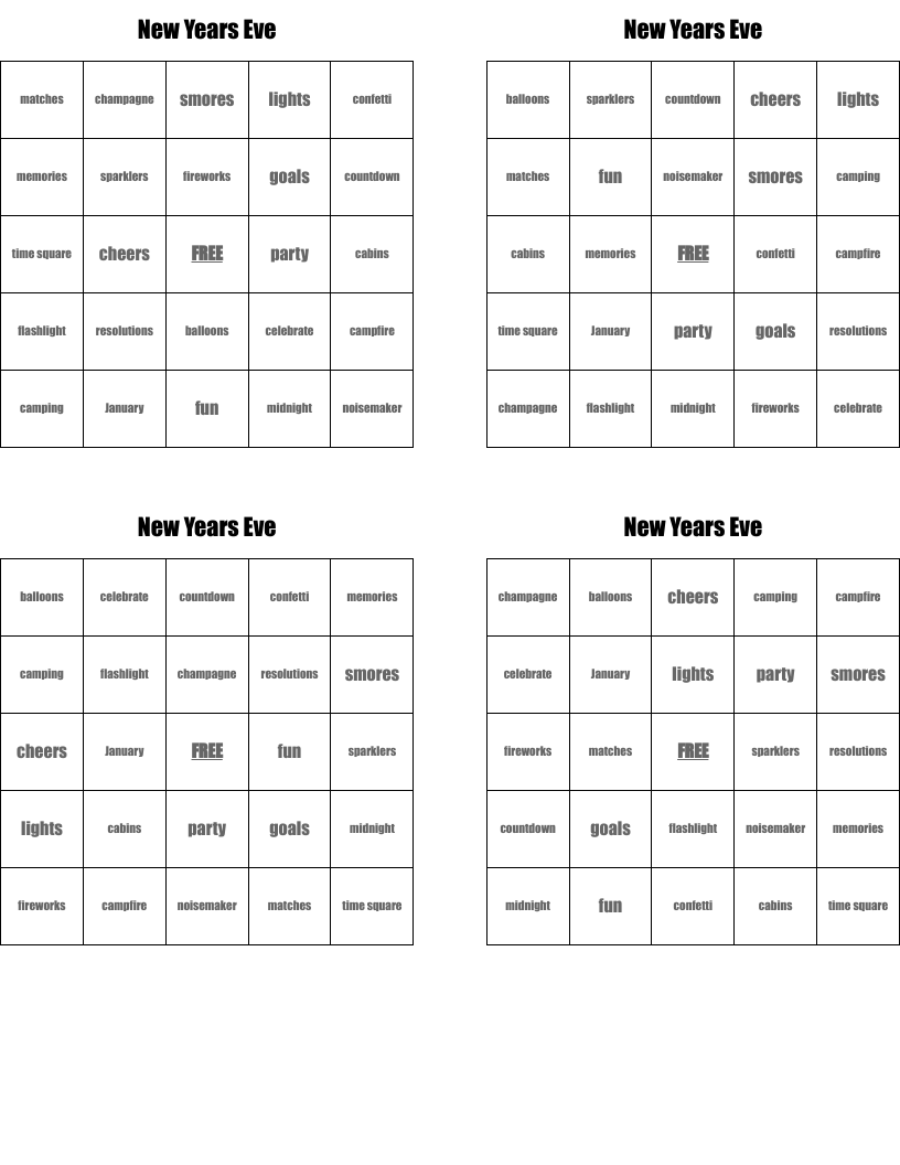 New Years Eve Bingo Cards