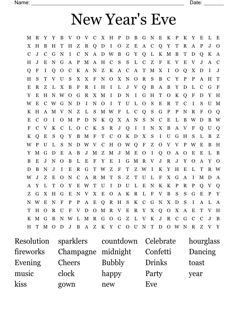 New Year's Eve Word Search