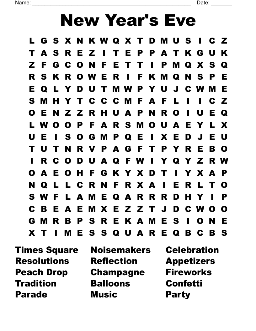 New Year's Eve Word Search