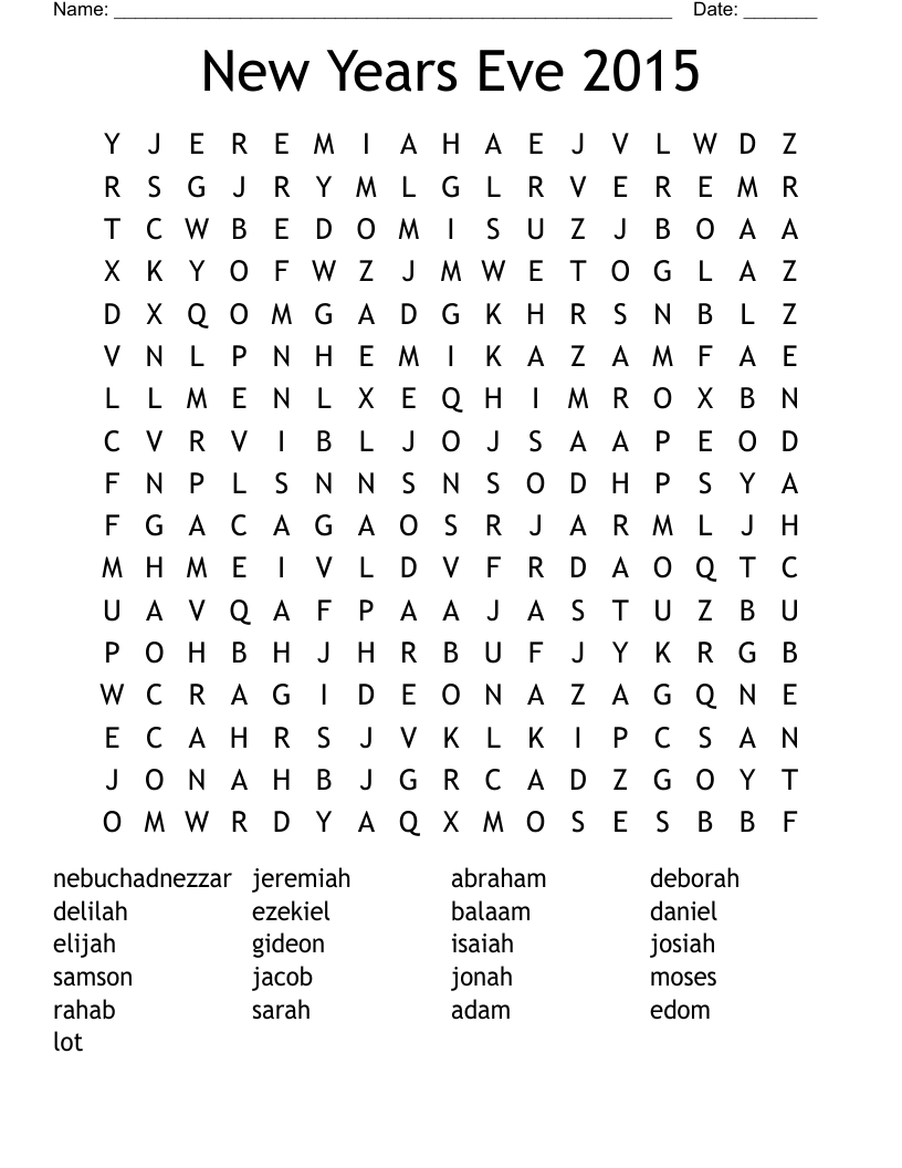 New Years Eve 2015 Word Search