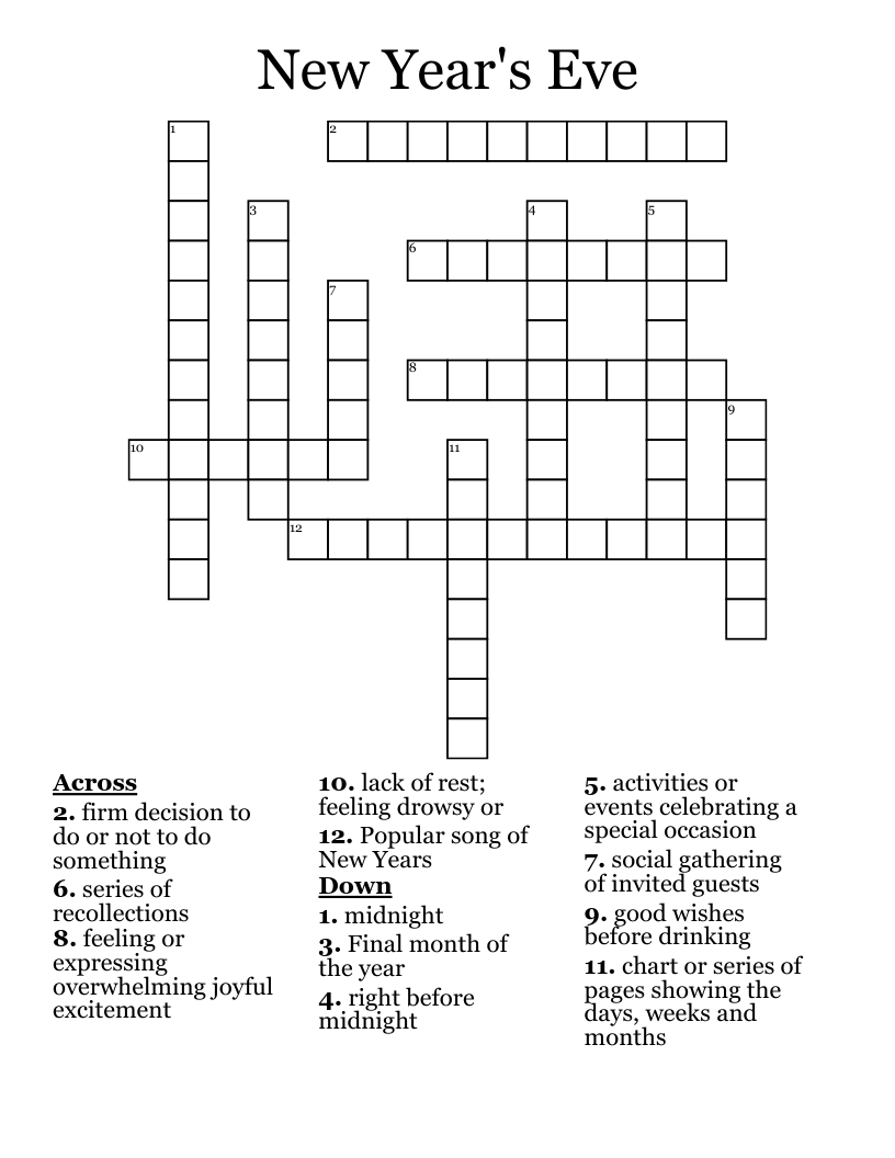 New Year's Eve Crossword