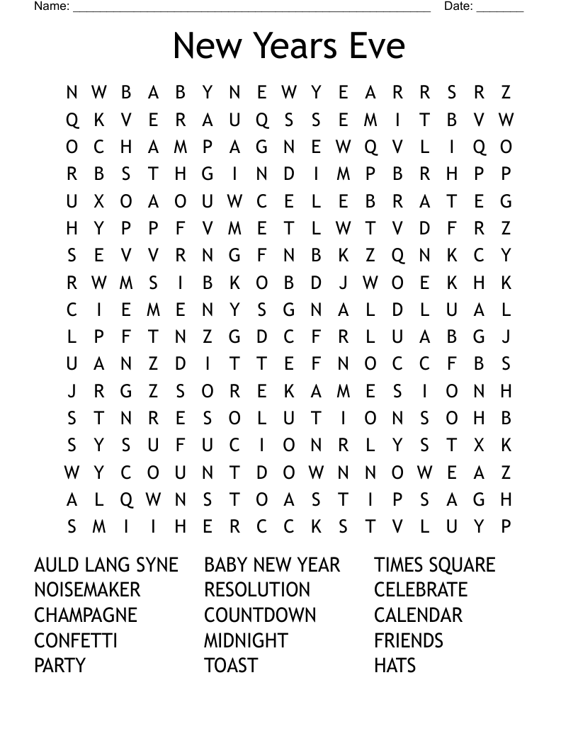 New Years Eve Word Search