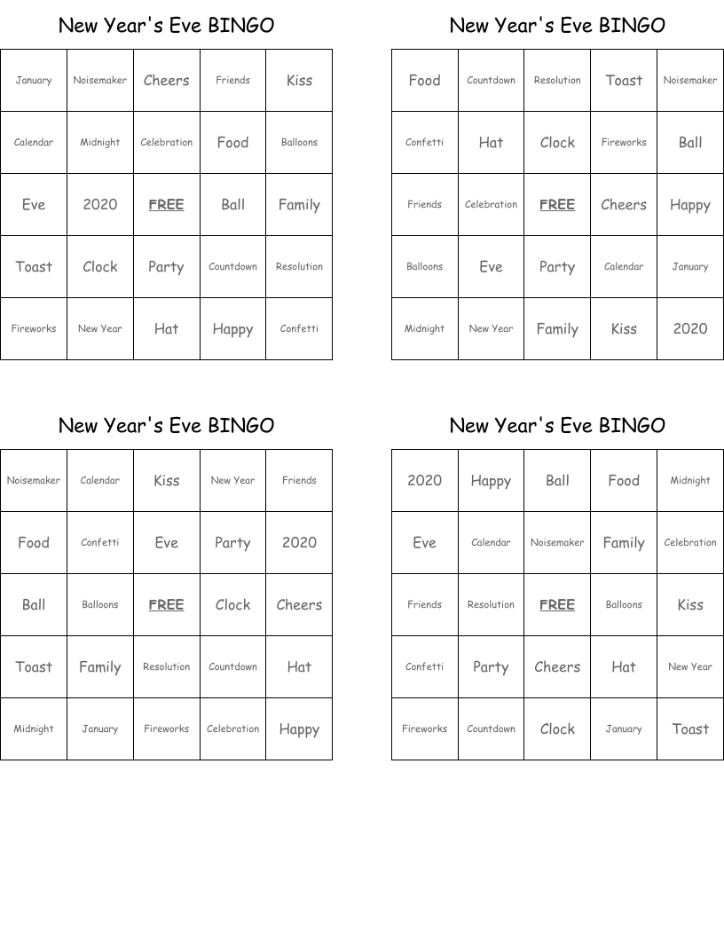 New Year's Eve BINGO