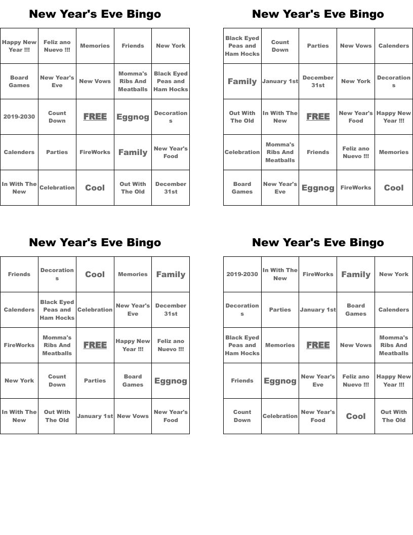 New Year's Eve Bingo