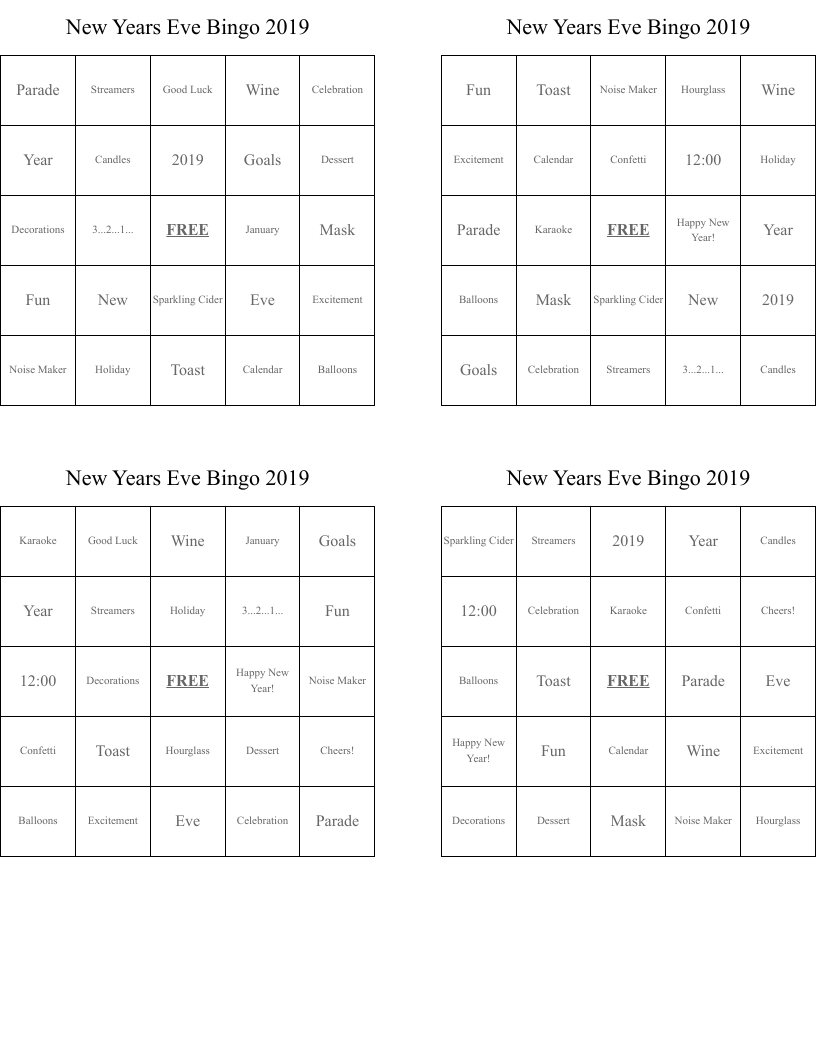 New Years Eve Bingo 2019