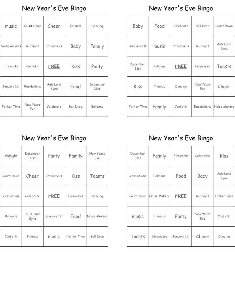 New Year's Eve Bingo