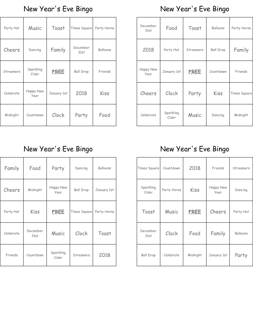 New Year's Eve Bingo
