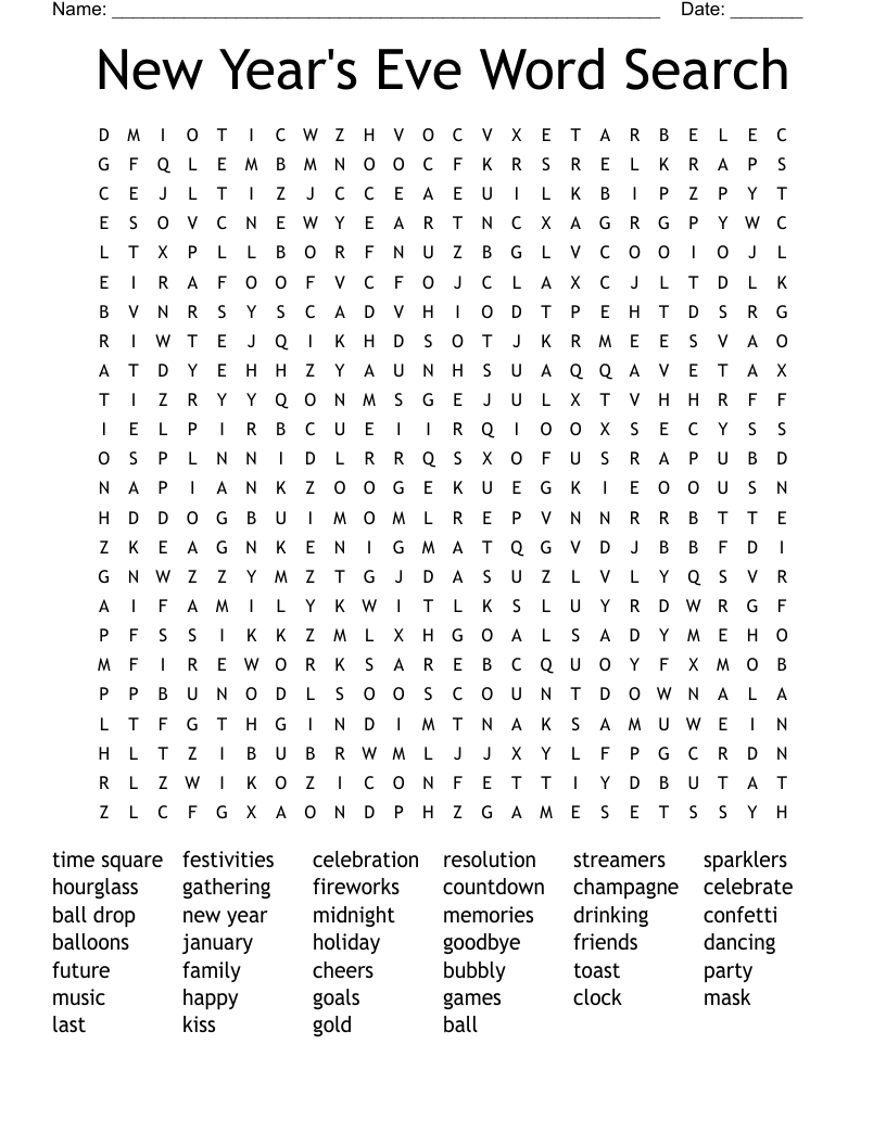 New Year's Eve Word Search