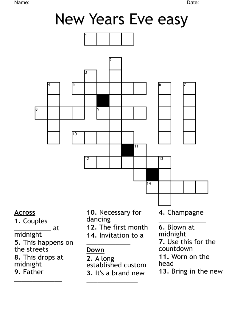 New Years Eve easy Crossword