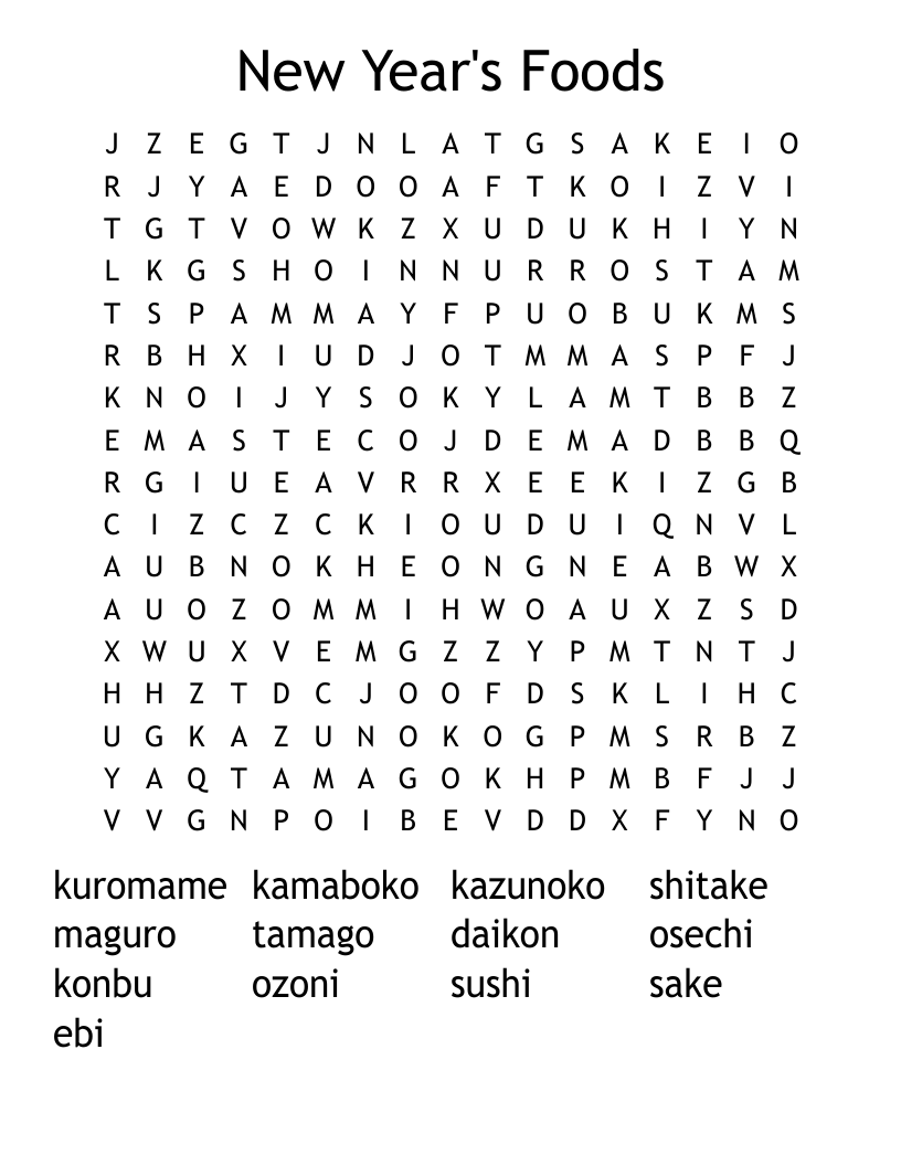 New Year's Foods Word Search