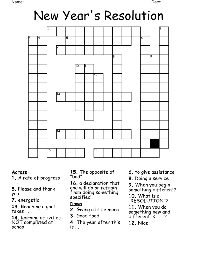 New Year's Resolution Crossword