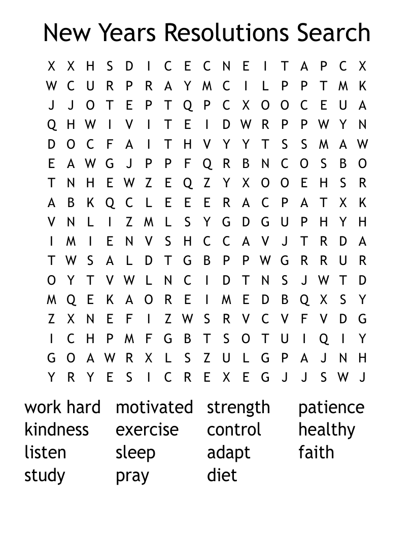 New Years Resolutions Search Word Search
