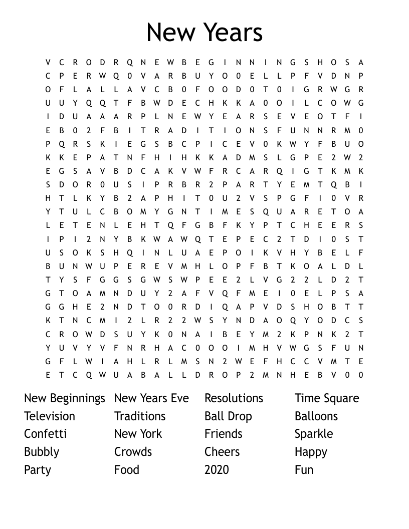 New Years  Word Search