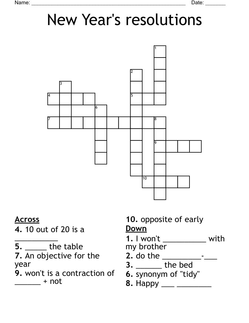 New Year's resolutions Crossword