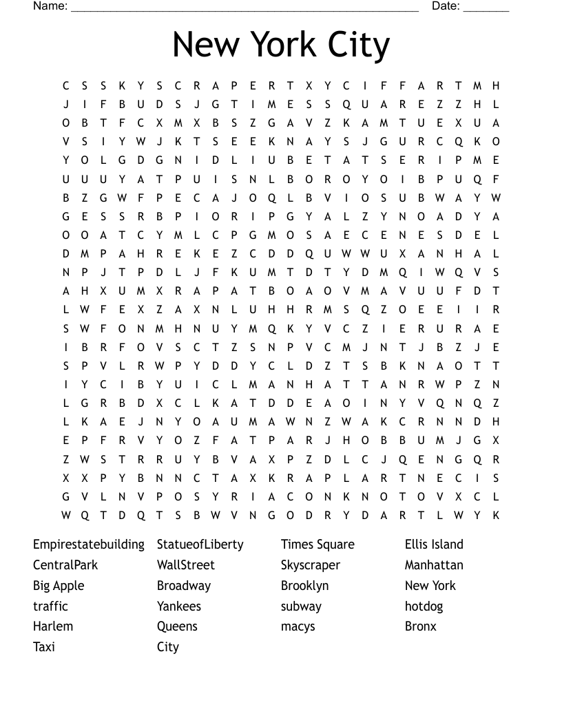 New York City Word Search