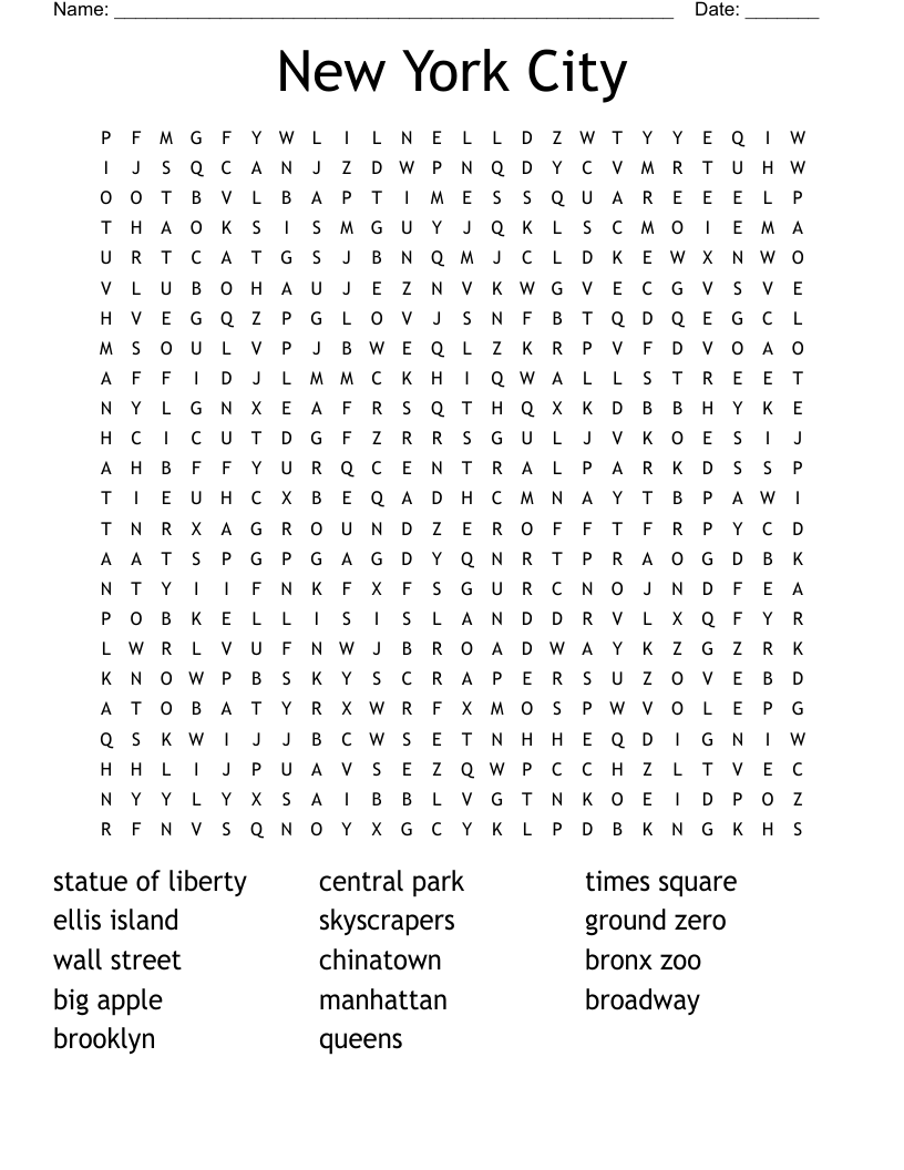 New York City Word Search