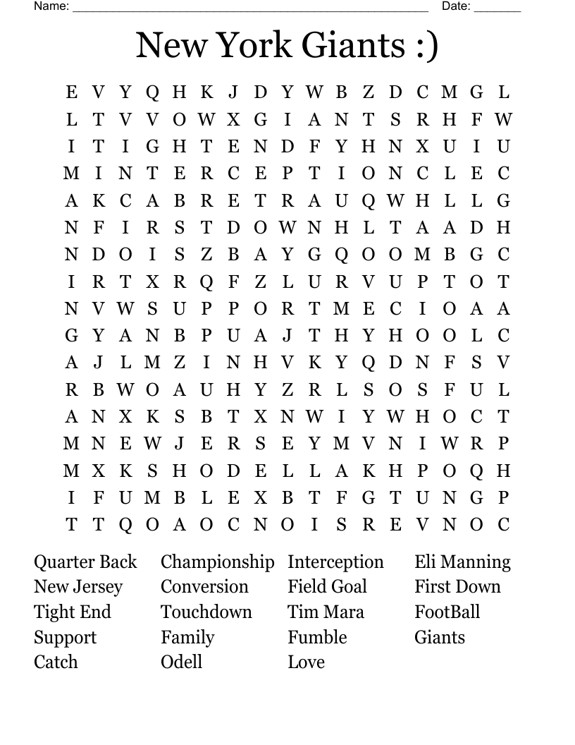New York Giants :) Word Search