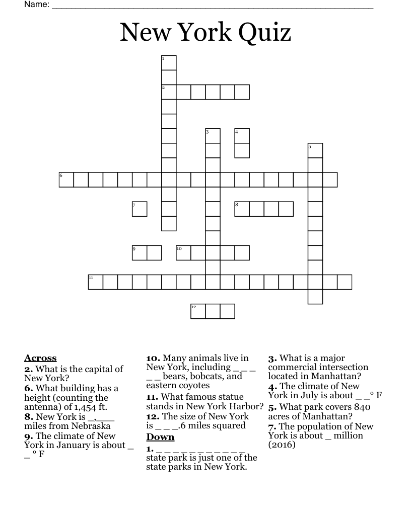 New York Quiz  Crossword