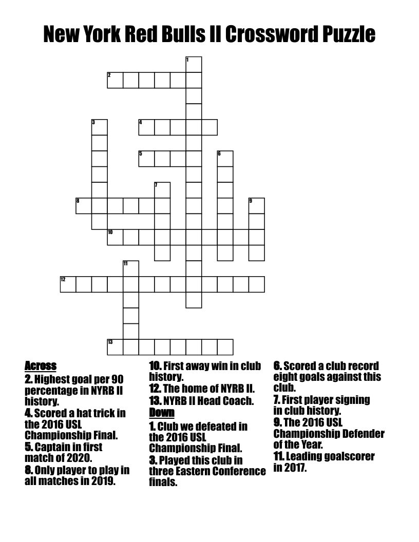 New York Red Bulls II Crossword Puzzle