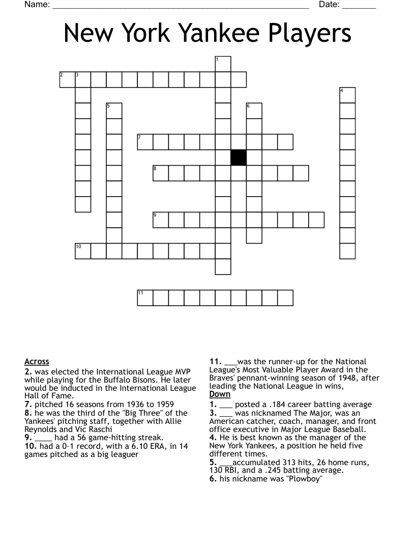 New York Yankee Players Crossword