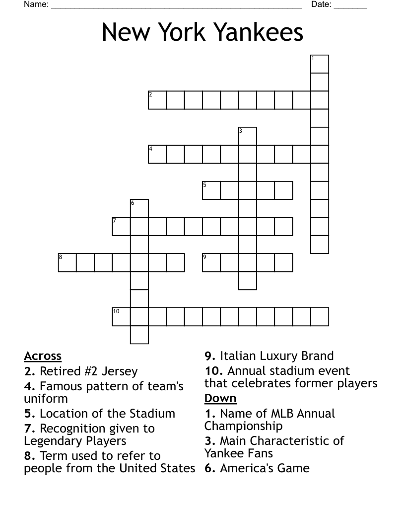 New York Yankees Crossword