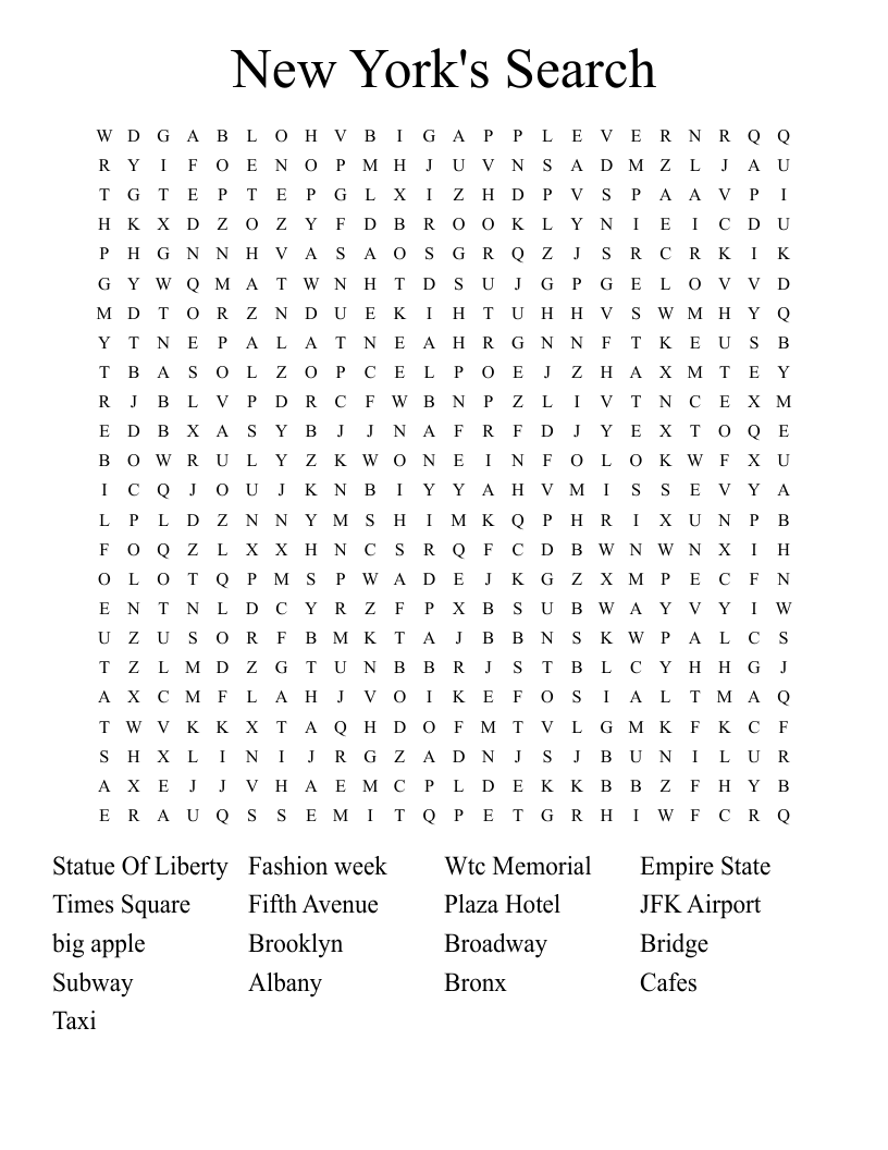 New York's Search Word Search